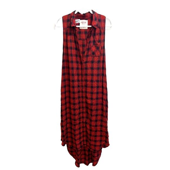 Mossimo Women Red Shirt Dress M Plaid Button Up Sleeveless N-Neck Gorpcore Vtg - Picture 1 of 11